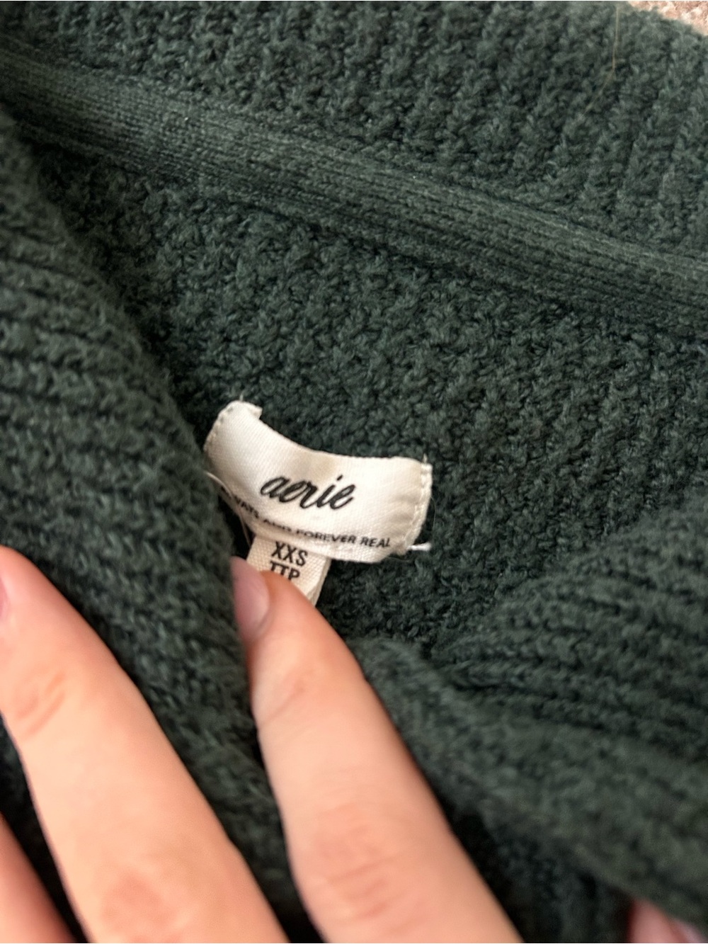 aerie Dark Green Ribbed Button Sweater - Picture 3 of 7